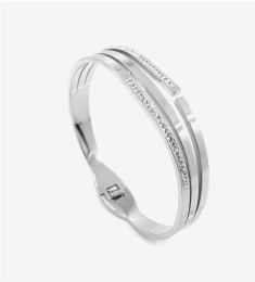 Home Silver double-band bangle with stones